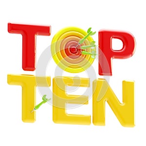 Top ten sign with an o as a dart target