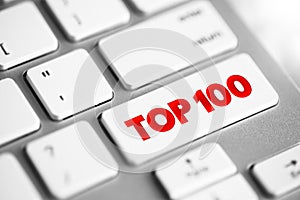 Top 100 text button on keyboard, concept background photo