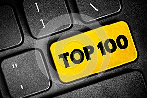 Top 100 text button on keyboard, concept background photo