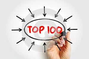Top 100 text concept with arrows for presentations and reports photo