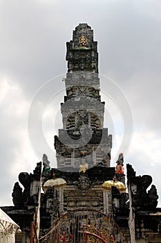 Top of tower of Jagatnatha Temple during cloudy day. Taken in January 2022