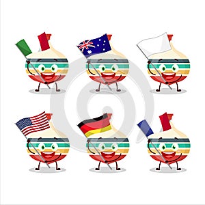 Top toy cartoon character bring the flags of various countries