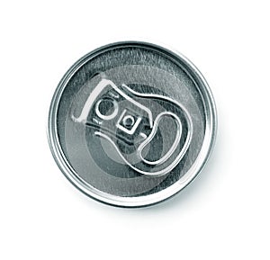 Top of an unopened soda can on a white background