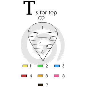 Top. Vector alphabet letter T, colouring page