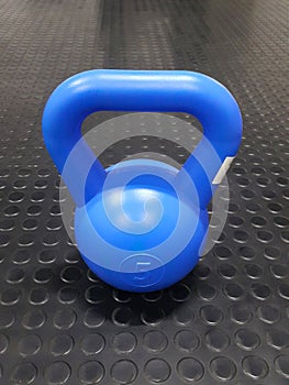 Top veiw blue pastic coated dumbbells