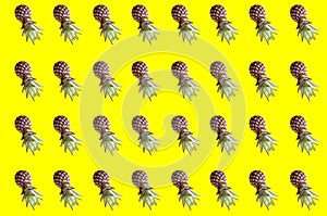 Top veiw, Collection pattern set pineapple ripe isolated on yellow background for stock photo or design advertising product,