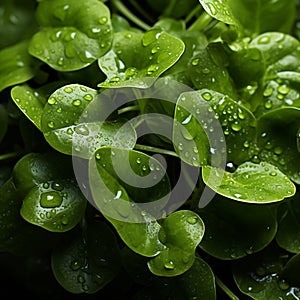 Top view, abstract watercress - vibrant green with a peppery hue, background, color of the year