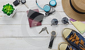 Top view accessoires to travel concept.