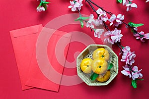 Top view accessories Chinese new year festival decorations.