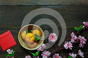 Top view accessories Chinese new year festival decorations.