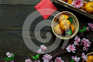 Top view accessories Chinese new year festival decorations.