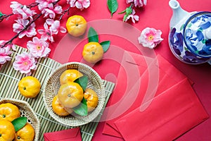 Top view accessories Chinese new year festival decorations.