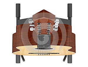 Top view of acoustic guitar on stand isolated