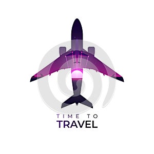 Top view airplane silhouette with double exposure. Vector illustration