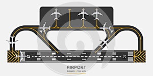 Top view of airport runway and taxi way with airplane, vector