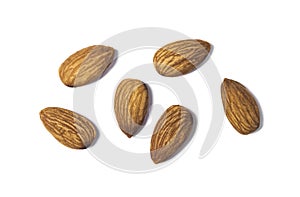 Top view almonds nut isolated on white background