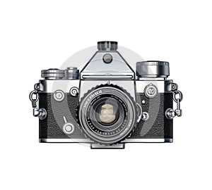 Top view of analog classic reflex camera on a transparent background. Generative AI