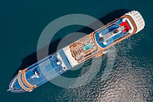 Top view of anchored cruise ship