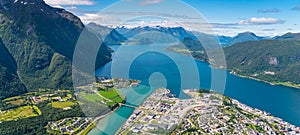 Top view of Andalnes town in summer season, Norway, Scandianvia. Panoramic banner portion
