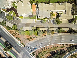 Top view apartment building complex near freeway in Cupertino, C