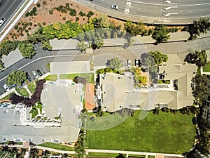 Top view apartment building complex near freeway in Cupertino, C