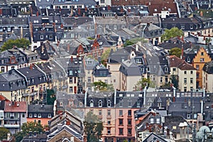 Top view of apartment buildings from the Wilhelminian period in a large German city