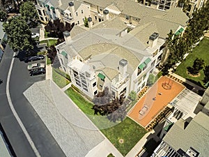 Top view apartment complex with playground in Silicon Valley, Ca