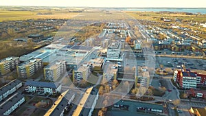 Top view of apartment condos in Linkoping city, Sweden. Family housing in quiet neighborhood. Real estate development in