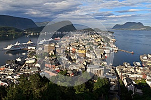 Top view of the art nouveau city of alesund in Norway