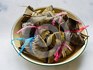 Top view of Asian rice dumplings Zongzi