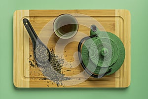 top view of Asian tea set ready to drink