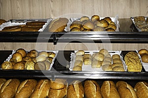 Top view of assortment of different kind of cereal bakery breads