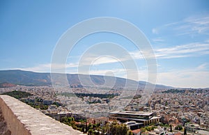 Top view of Athens city buildings and hills, Greece.