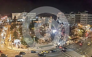 Top view of Athens in Syntagma. Christmas holidays in Greece.