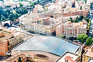 Top view of Audience Hall roof in Rome, Italy, fully covered with solar panels