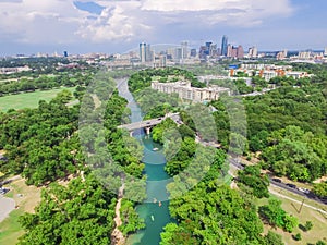 Top view Austin downtown from Barton Creek Greenbelt