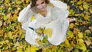 Top view of autumn girl in fashion in lyrics style