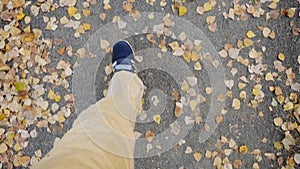 Top of view of autumn season in hipster style shoes in slowmotion. 1920x1080