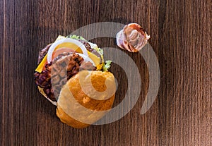 Top view of bacon hamburger capture two