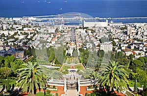 Top view of the Bahai Garden and Haifa,