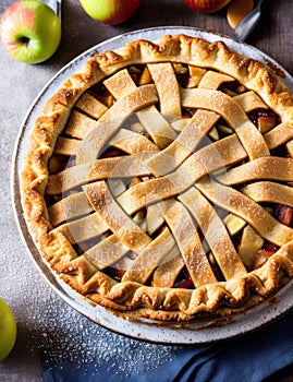 Top view of a baked homemade apple pie