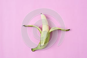 Top View of bananas lon pink background