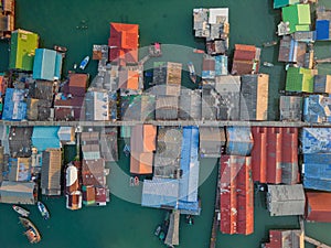 Top view of the Bang Bao floating fishing village in Koh Chang, Thailand during the daytime