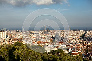 Top-view of Barcelona,Spain at sunny day from high point in park