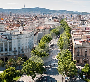 Top view on Barcelona street - La Rambla