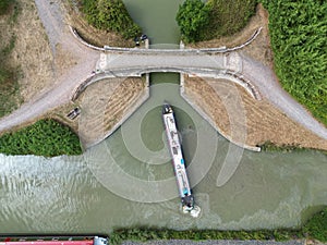 Top view of barges in the harbor in Trowbridge, Wiltshire