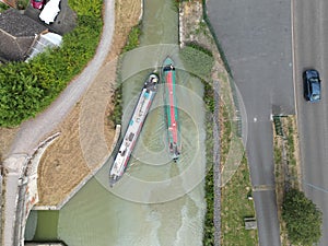 Top view of barges in the harbor in Trowbridge, Wiltshire