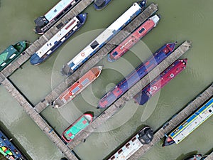 Top view of barges in the harbour in Trowbridge, Wiltshire