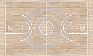 Top view, Basketball court and layout line on wooden texture background