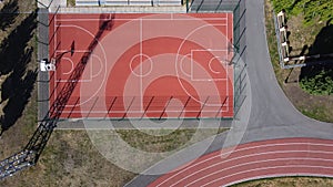 Top view of the basketball field. Shooting from a drone